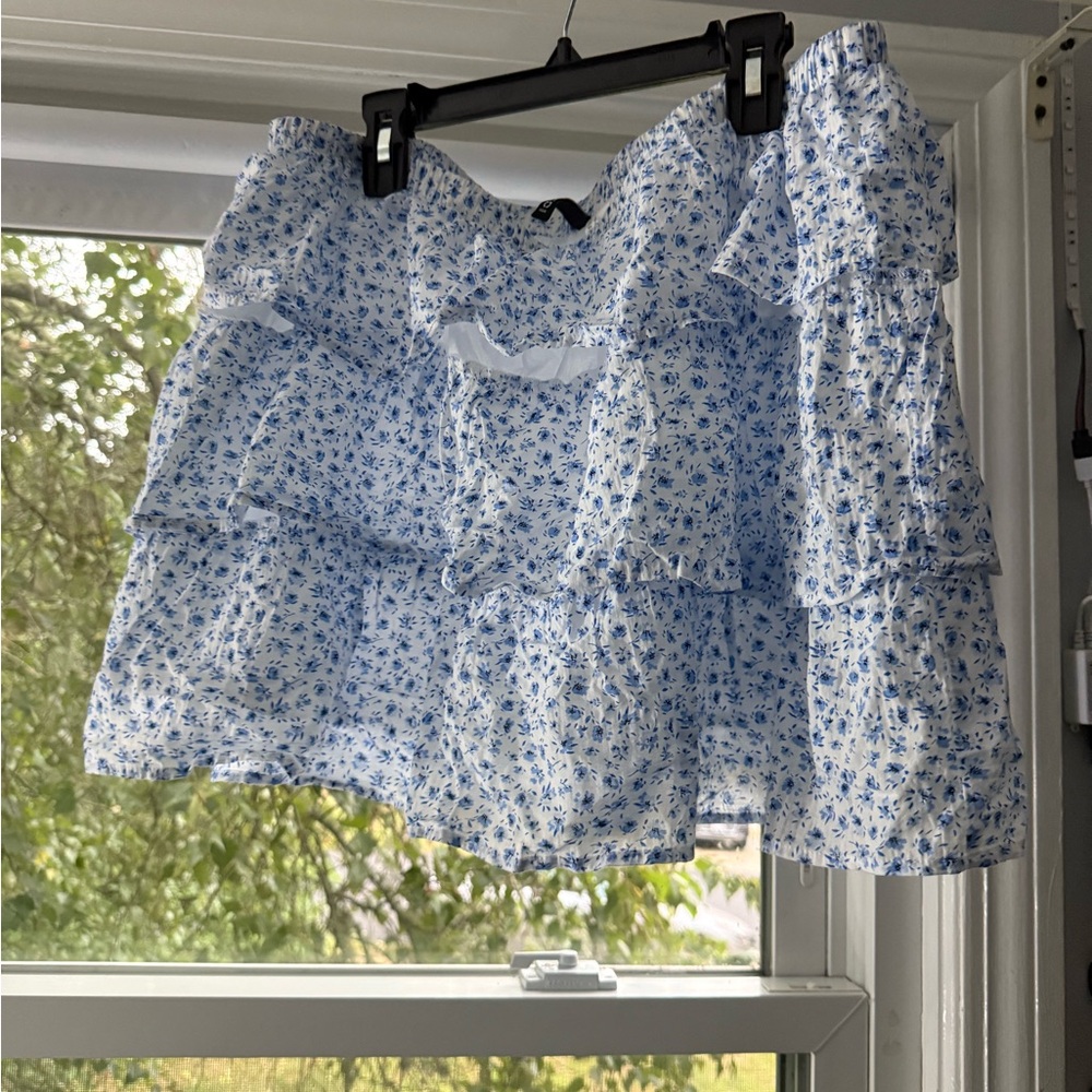 Floral Ruffle Mini Skirt - Blue - Picture 3 of 4